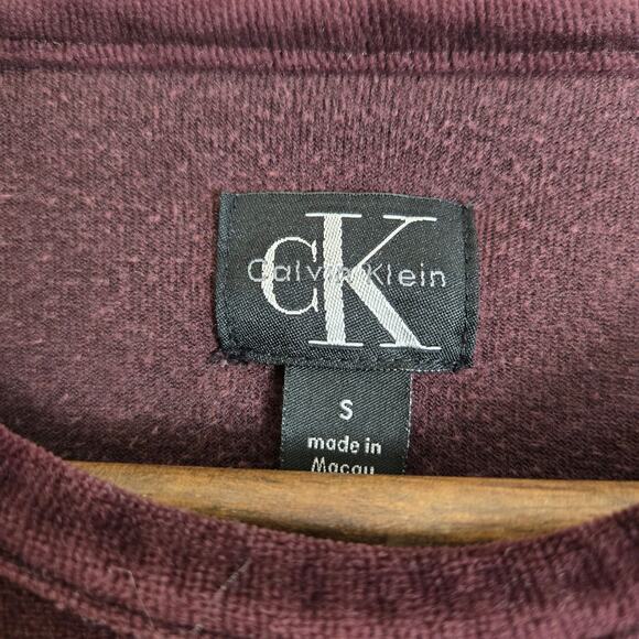 Vintage Y2K CK Velour Longsleeve Shirt Maroon Large - Picture 8 of 9